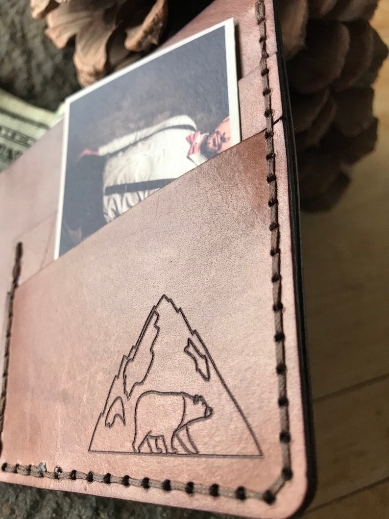 Cartera plegable de cuero de oso pardo / Oso pardo / Cartera de cuero / Cuero / Día del Padre / Aniversario / Cumpleaños / Relleno de medias / Marrón imagen 5
