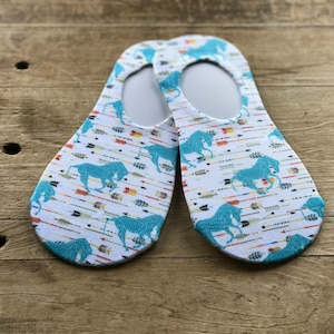 Horses & Arrows No-Show Socks | No-Show Socks | Horses | Arrows | Teal/White/Orange/Yellow/Red | Gift for Her | Birthday | Stocking Stuffer