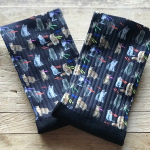 Cats with Laser Beam Eyes Crew Socks | Funny Socks | Humorous Socks | Gift | Stocking Stuffer | Birthday | Cat Lover | Gift for Him