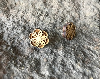 Engraved Flower Stud Earrings | Flower | Wood Earrings | Gift for Her | Birthday | Anniversary | Stocking Stuffer | Stud Earrings | Jewelry