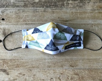 Face Mask | Face Protection | Machine Washable | Reversible | Reusable | Mountain Bicycles | Ivory, Green, Mustard Yellow & Navy | Dust Mask