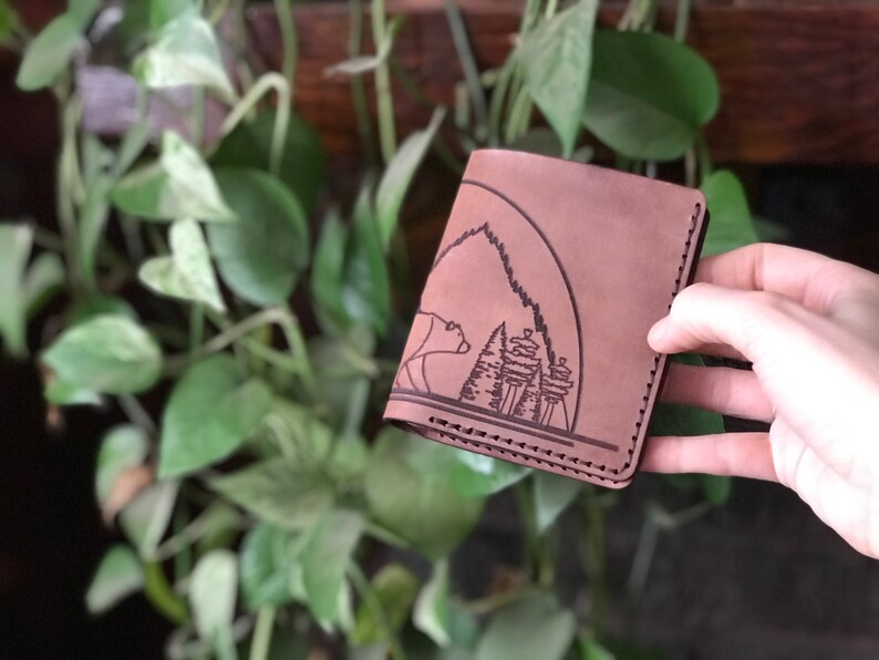 Cartera plegable de cuero de oso pardo / Oso pardo / Cartera de cuero / Cuero / Día del Padre / Aniversario / Cumpleaños / Relleno de medias / Marrón imagen 8