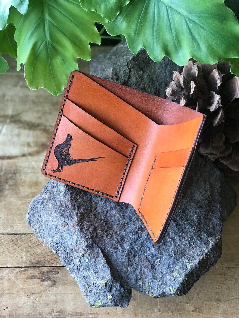 Pheasant Bifold Wallet Real Leather Leather Wallet Pheasant Gift for Him Anniversary Birthday Father's Day Stocking Stuffer image 5