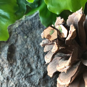Wood Cactus Stud Earrings | Red Oak | Green | Gift for Her | Cactus | Birthday | Mother&#39;s Day | Stocking Stuffer | Anniversary | Desert