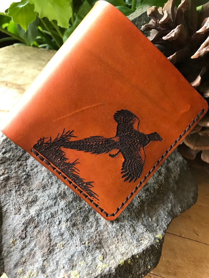 Pheasant Bifold Wallet Real Leather Leather Wallet Pheasant Gift for Him Anniversary Birthday Father's Day Stocking Stuffer image 4