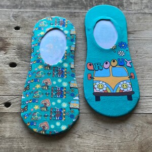 Groovy No-Show Socks Teal (Set of 2) | Hippie | Groovy | No-Show Socks | Peace | Gift for Her | Birthday | Stocking Stuffer | Daisies | Van