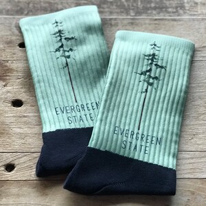 Evergreen State, Washington Crew Socks | Evergreen | Green | Washington | Crew Socks | Father&#39;s Day | Gift for Her | Stocking Stuffer