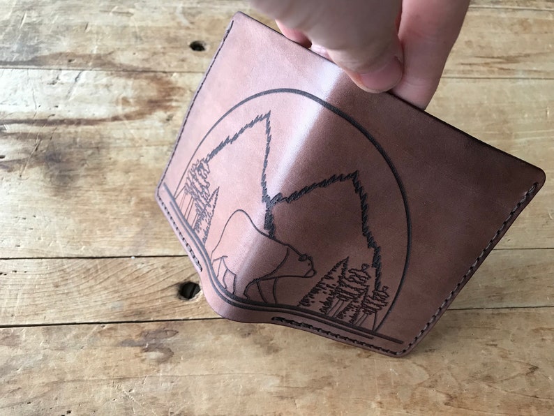 Cartera plegable de cuero de oso pardo / Oso pardo / Cartera de cuero / Cuero / Día del Padre / Aniversario / Cumpleaños / Relleno de medias / Marrón imagen 6