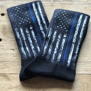 Police Blue Crew Socks | Police | Police Officer | Black & Blue | Gift for Her | Gift for Him | Stocking Stuffer | His or Her Socks | Gift