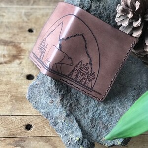 Cartera plegable de cuero de oso pardo / Oso pardo / Cartera de cuero / Cuero / Día del Padre / Aniversario / Cumpleaños / Relleno de medias / Marrón imagen 2