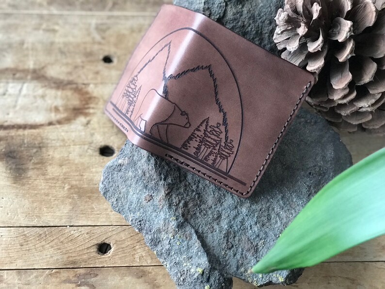 Cartera plegable de cuero de oso pardo / Oso pardo / Cartera de cuero / Cuero / Día del Padre / Aniversario / Cumpleaños / Relleno de medias / Marrón imagen 2