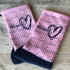 Anti Valentine Crew Socks | Valentine Socks | Anti Valentine | Pink & Black | Gift for Him | Go Away | Funny Socks | Valentine&#39;s Day | Gift