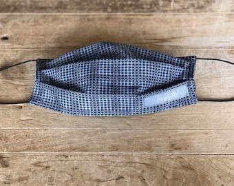 Face Mask | Machine Washable | Reversible | Reusable | Navy Blue and Blue | Plaid/Checkered Print | Handmade | Adult Mask