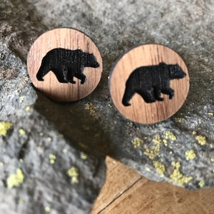 Wood Bear Cufflinks and Lapel Pin | Cufflinks | Lapel Pin | Bear | Wedding | Grooms Gift | Groomsmen Gift | Walnut Wood | Stocking Stuffer