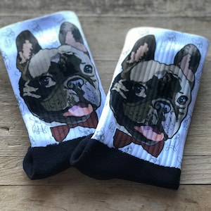 French Bulldog Crew Socks | French Bulldog | Crew Socks | White/Brown/Black | Gift for Him | Birthday | Anniversary | Father&#39;s Day