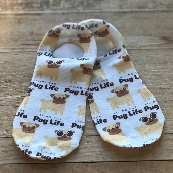 Pug No-Show Socks | White, Beige, Black | Stocking Stuffer | Mother's Day Gift | Footwear | Pug | Dog Mom | Birthday Gift | AKC