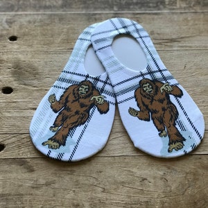 Sasquatch No-Show Socks | Big Foot | Plaid | Stocking Stuffer | Gift | Brown, Black, Grey and White | Women&#39;s Socks | No-Show Socks