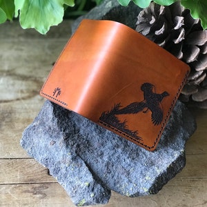 Pheasant Bifold Wallet Real Leather Leather Wallet Pheasant Gift for Him Anniversary Birthday Father's Day Stocking Stuffer image 3