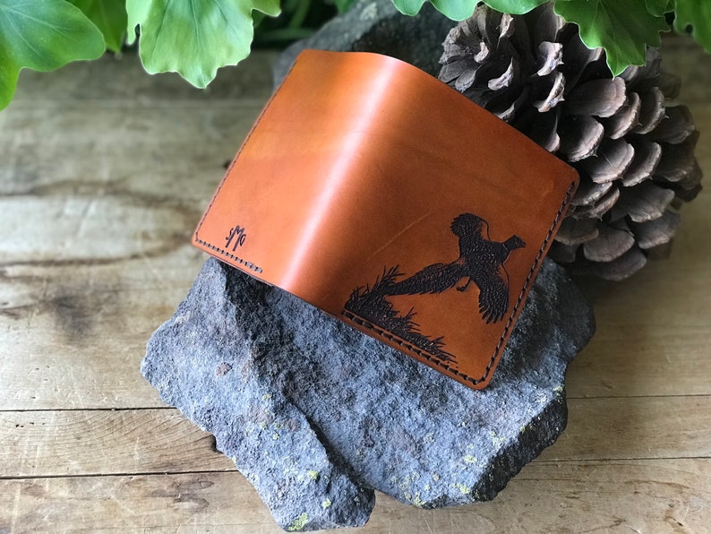 Pheasant Bifold Wallet Real Leather Leather Wallet Pheasant Gift for Him Anniversary Birthday Father's Day Stocking Stuffer image 3