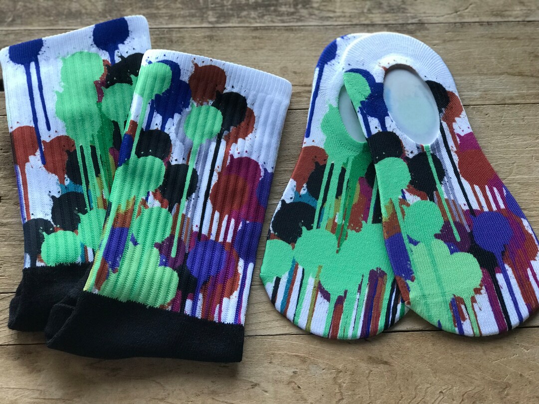 Rainbow Paint Splatter His & Hers Socks | Crew Socks | No-show Socks ...