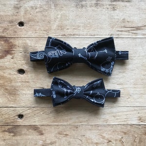 Simply Me • Gentlemen | Gent and Dapper Lad Bow Tie Set | White Outlined Birds | Black and White | Adjustable | Handmade | Gift | Wedding