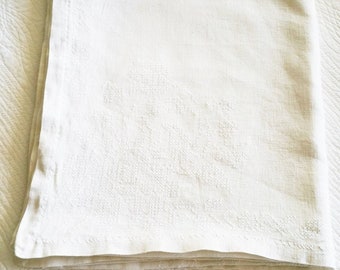 Vintage Heirloom White on White Floral Embroidered Table Linen, Olives and Doves