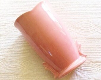 Vintage Shabby Pink Oversized Tulip Edged Ceramic Vase, Cottage Home, Olives and Doves