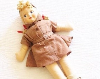 Vintage Girl Scout Doll with Cinnamon Brown Uniform and Soft Leather Shoes, Vintage Toys, Olives and Doves