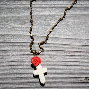 Cross Doll Necklace w Rose - American Girl, Sasha, 16&quot; - 18&quot;, 1/4 scale, 1:4 jewelry, doll accessories, bling