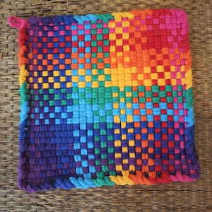 Extra Large (8.5 inches square) Woven Cotton Rainbow Pot Holder, Potholder, Love is Love, Retro, Throwback, Old-Fashioned
