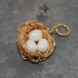 Vivienne Charm: Darling golden nest with tiny pearl eggs on a 14k gold filled ring
