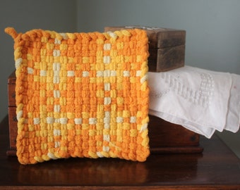 Support pour pot en coton tissé fait main - Carreaux orange or