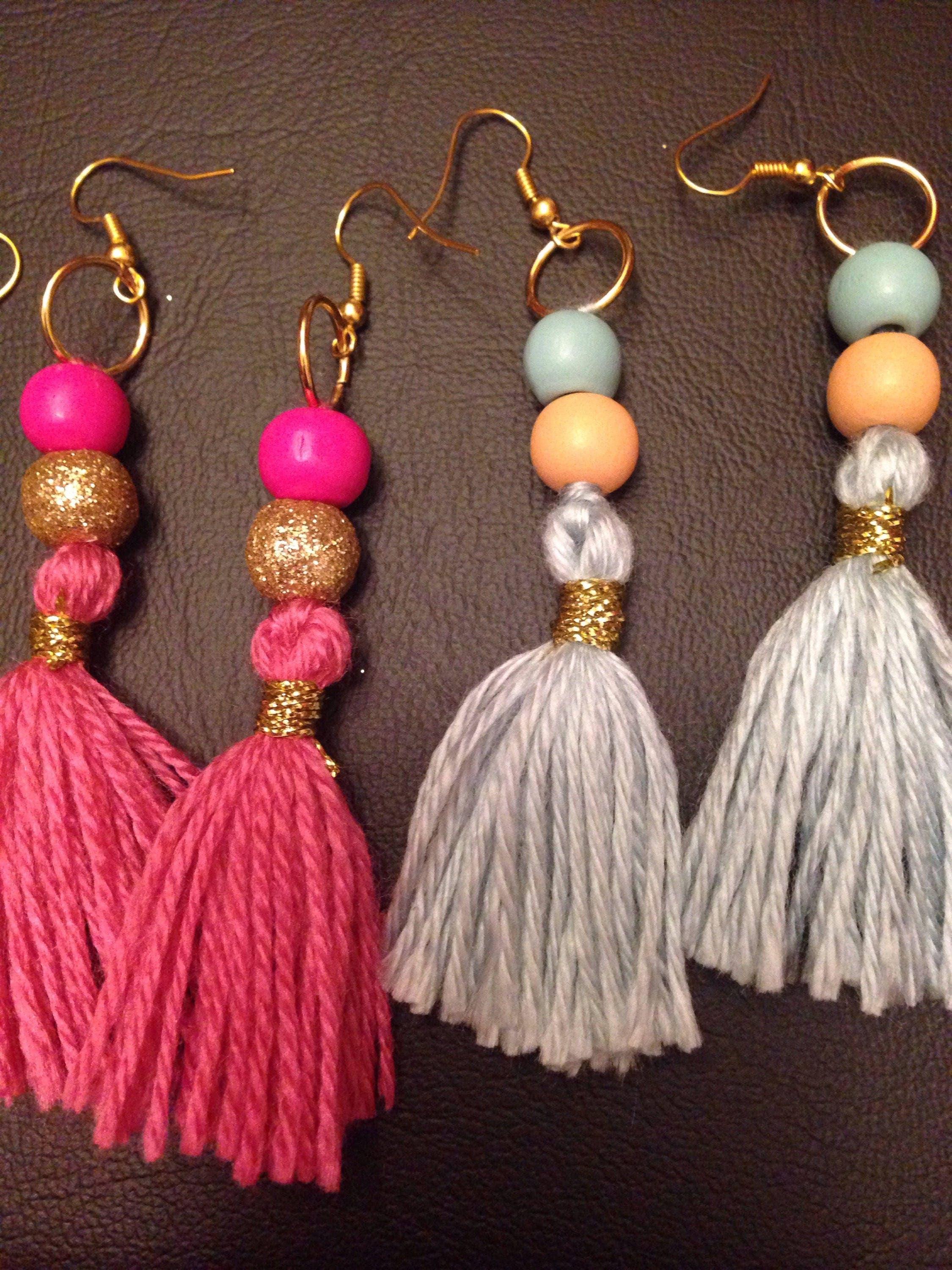 Long Yarn Tassel Earrings choose color Etsy