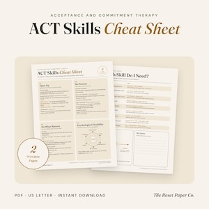 ACT Skills Cheat Sheet: Acceptance and Commitment Therapy Guide (Digital Download)