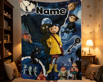 Personalized Spooky Kids Blanket, Custom Name Fleece Throw, Dark Fantasy Bedroom Decor, Halloween Gift for Kids, Cozy Movie Inspired Blanket