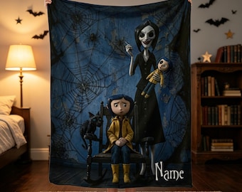 Personalized Gothic Fleece Blanket, Custom Name Dark Fantasy Throw, Spooky Kids Bedroom Decor, Halloween Gift, Cozy Movie Night Blanket