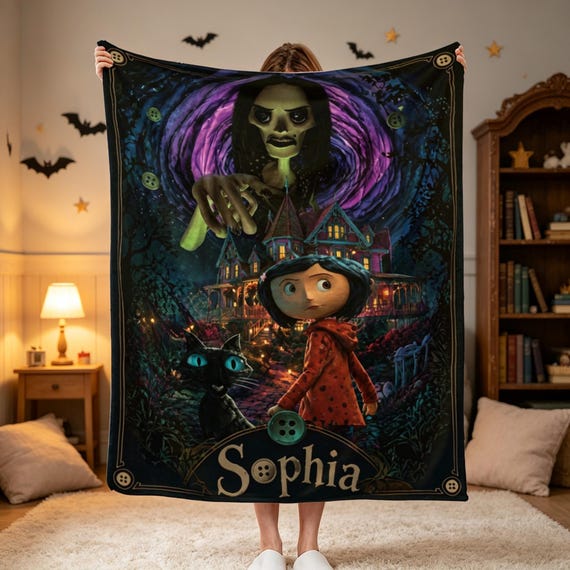 Personalized Kids Blanket Custom Name Cozy Throw Blanket Birthday Gift Halloween Room Decor