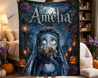 Personalized Gothic Bride Blanket Custom Name Spooky Halloween Fleece Throw