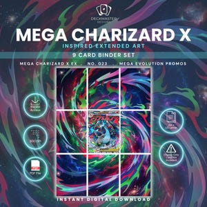 Mega Charizard X ex 23 utökad pärm med konstnärsmotiv | TCG-insats med 9 fickor (digital nedladdning)