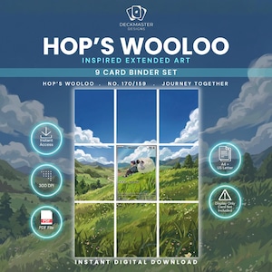May include: A 9-card binder set featuring Hop's Wooloo inspired extended art. The design displays a grassy landscape with a character and a sheep-like creature under a blue sky. Text includes "HOP'S WOOLOO", "INSPIRED EXTENDED ART", and "NO. 170/159".