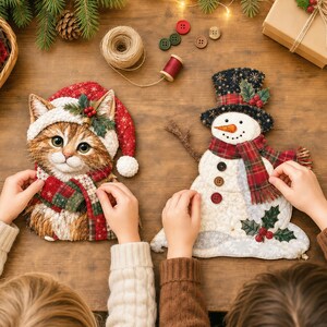 季節のホリデーDIYパッチワーククラフトキット、クリスマスやハロウィンのソーイングプロジェクトに最適な、お祝いムード満点の壁飾り＆テーブルデコレーション用生地セット
