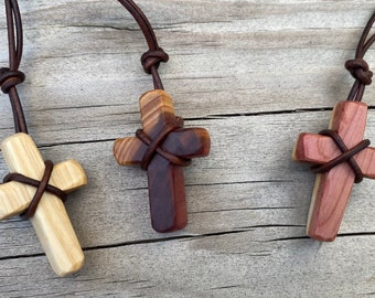 pocket cross necklace with leather cord
