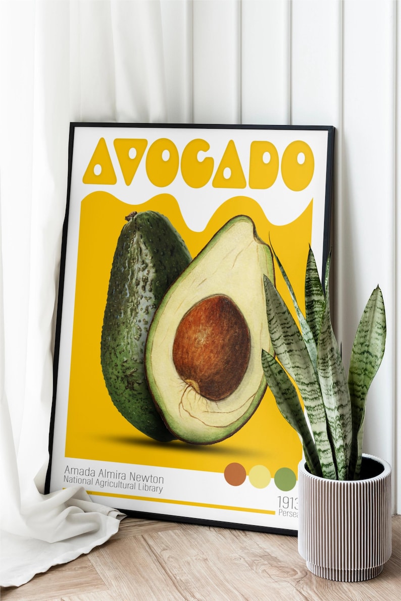Vintage Botanical Avocado Poster, Avocado Persea Poster, Retro Fruity ...