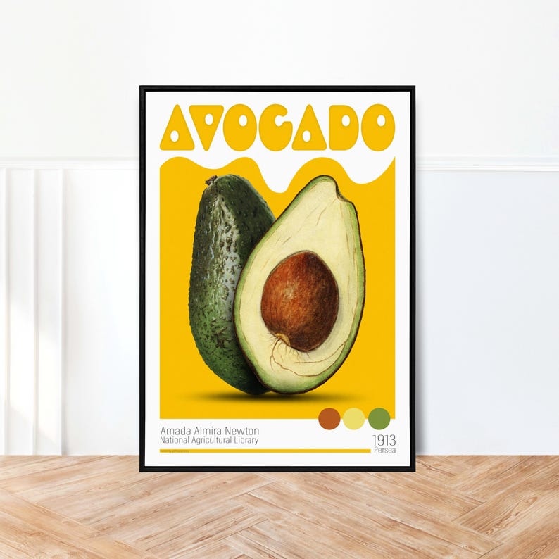 Vintage Botanical Avocado Poster, Avocado Persea Poster, Retro Fruity ...