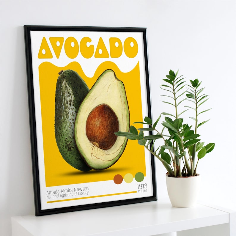 Vintage Botanical Avocado Poster, Avocado Persea Poster, Retro Fruity ...