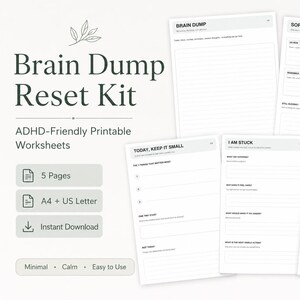 Brain Dump Printable | ADHD Worksheet | Mental Clutter Reset Kit | Executive Function Planner PDF