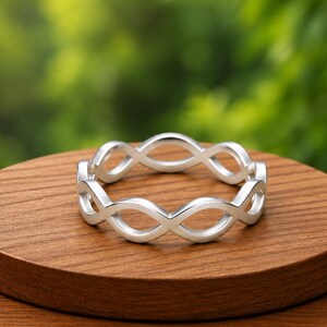 Handmade Band 925 Sterling Silver, Infinity Band Ring, Modern Stackable Jewelry, Gift For Wife