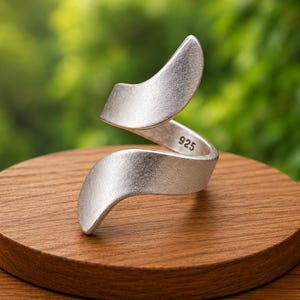 Handmade 925 Sterling Silver, Stylish Adjustable Open Band Ring, Modern Stackable Jewelry, Gift For Wife