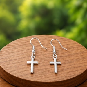 Dangle Fishhook Earring 925 Silver Mini Cross Drop Earring Set, Gift For Anniversary