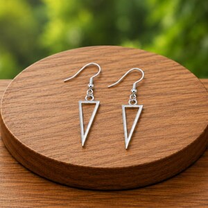 Triangle Dangle Earrings, 925 Sterling Silver Geometric Drop Jewelry, Minimalist Modern Gift For Her